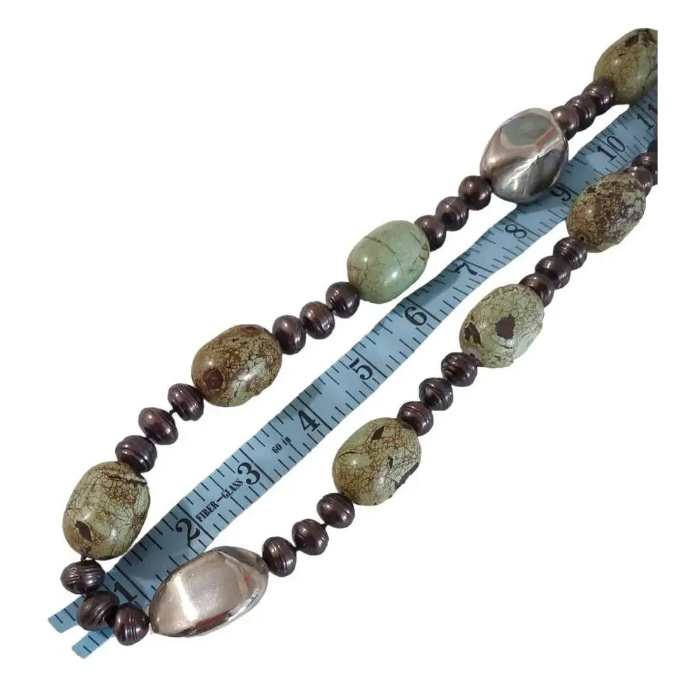 Chunky Jasper Stone Statement Necklace Organic Stones Beads Southwestern Silver